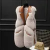 Women High Quality Elegant Sleeveless Fur Vest Fashion Warm Retro Spliced Waistcoat Single Breasted Gilet Coat Streetwear 211122