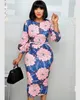 Kvinnor Bodycon Tryckt Klänning Tre Kvartär Ärmar Midi Office Ladies Work Wear Elegant Classy Vestidos Afrikansk Kvinna Plus Storlek 210623