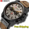 Curren Märke Klocka Män Läder Sport Klockor Mäns Army Militär Quartz Armbandsur Chronograph Male Clock Relogio Masculino 210527