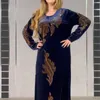 エスニック服プラスサイズのベルベットイブニングドレス女性2021年冬の長袖カフタンマキシドレスアバヤドバイトルコイスラム教徒AFR4876135