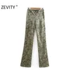 Vrouwen vintage bloem print slank fluwelen potlood broek femme kant rits vliegbroek dame retro casual chic p958 210420