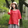 Women's Blouses & Shirts Hisenky 2022 Summer Blouse Purple Linen Tops For Women O-Neck High Low Cool Ladies Pullover Short Sleeve Loose