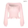 Ruffled Vintage Biała koszula Elegancki Długim Rękawem Kwadratowy Kołnierz Szyfonowe Bluzki Biuro Damskie Tuinc Krótki Top Czarny Femme Pullover 210507