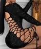 party Dresses Sexy Glitter Lace-Up Sequins Dress Bodycon Dress plus size women clothing Short skirt summer night club wear bar streetwear Sheer Split Hollow Out girls