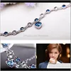 Drop Delivery 2021 Luxury Austrian Crystal Bracelets Full Blue Diamond Heart Of The Sea Love Rhinestone Fashion Sier Plated Charm Jewelry Gif