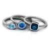 Vigselringar 3st / set Luxury Big Blue Gem Zircon för kvinnor Vintage Silver Ring Moonstone Promise Band Engagement Bague