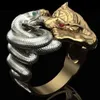 Secret Boy Creative Gifts Two-tone Rings Snake Panther Battle Punk Ring Men's Hip Hop Stainless Steel Party Jewelry