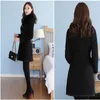 Sonbahar Kış Kadın Yün Ceket Stil Moda Kürk Yaka Orta-Uzun Karışımları Ceket Kuşak Çift Yüzlü Peluş 211021