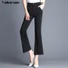 Nowe swobodne kobiety Rozbudowują spodnie Ciągłe kolory czarne szczupłe spodnie skórne frędzle z wysokim talią rozciągnięte spodnie kobiety 210412
