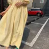 Gele elegante jurk voor vrouw zomer polka dot slanke taille losse vestido koreaanse bladerdeeg mouw vrouwelijke kleding 210603