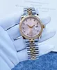 Luxury Watch Gold Diamond Bezel 36mm Woman Watches Mekaniska armbandsur Sapphire Pink Dial Two-Tone rostfritt stål armband282s