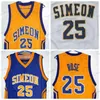 Custom Retro Derrick # Rose Simeon High School Koszykówka Jersey Męskie Zszyte Biały Żółty Niebieski Numer Koszulki