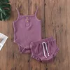 INS Girl's Baby Two Pieces Sets Summer Enfärgad Suspender Shirt + Volanger Kort 100 % bomull barnkläder set