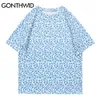 Tshirts hajuku hjärtan dot print streetwear tee shirts hip hop mode casual kortärmad tops t-shirts 210602