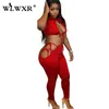 WLWXR Summer Sexy Hollow Out Bodycon 2 Two Piece Sets Women Clubwear Outfits Black Bandage Crop Top Long Pants Sets Female 2021 X0709