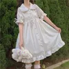 Korobov Japansk stil Kvinnor Klä Ny Chic Sweet Pater Pan Collar Dresess Preppy Style Singel Breasted A-Line Vestidos 210430