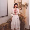 YOSIMI Blumenstickerei Langes Damenkleid Sommer Vintage Indie Folk Weiße Baumwolle O-Ausschnitt Mittelkalb Halbarm Gelb 210604