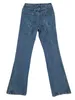 Lato Kobiety Ubrania Talia Pełna Długość Light Blue Denim Spodnie Paski Flare Dotnie Slim Cienki Dżinsy Moda WP92305L 210421