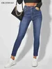 Skinny Jeans para Mulheres Stretchy Cintura alta Classic Denim Pant Slim Hip Elevador Mamãe Jean Moda Blue Wash Cinco bolsos Lápis 211129