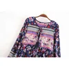 Navy Blue Kwastje Vijsten Ving V-hals Locatie Bloem Print Lange Jurk Boho Vrouw Strappy Mouw Holiday Jurken Strand 210429