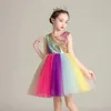 Summer Girl Rainbow Lentejuelas Tutu Vestido Colorido s Ropa Sin Espalda Sin Mangas Tul Fiesta de Cumpleaños 210515