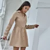 Solid Color Single-Breasted Shirts Blouses Spring Fall Sale Long Sleeve Elegant Work Wear A-Line Casual Women Dresses 210525