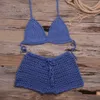 Sexy Crochet Bikini Deux Pièces Ensemble Halter Soutien-Gorge Cravate Top Tricoté Shorts Biquini Summer Beach Maillots De Bain Creux Maillot De Bain Maillot De Bain Y0820