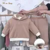 ファッション生まれの女の子の男の子の服セットパーカーとパンツ2PCSウォームフリースの裏地bebeフード付きスーツ冬の服セット03y 2108169357957