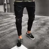 Mannen Jeans Mode Mens Cool Designer Black Ripped Skinny Vernietigd Gerafeld Slim Fit Denim Broek Rits Hop Broek Gaten Voor Me284Y