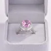 Nieuw product merk trouwringen sprankelende sieraden Sterling Sier grote ovale geslepen roze topaas Cz diamant edelstenen partij eeuwigheid vrouwen
