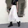 Harajuku Koreański Styl Biały Czarny Maxi Spódnica Dla Kobiet Szkolne Nastolatki Nieregularne High Waist Moda Długość S 210421