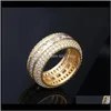 Pierścienie Drop Dostawa 2021 Biały 18k Hip Hip Hop CZ Biżuteria Zirconia Band Luksusowy Diamentowy Diamentowy Blishling Gold Mężczyźni Dla Ring Set Moda Finger Fu