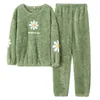 Atuendo Winter Warm Green Silk Pyjama Sets voor Vrouwen 100% Fluwelen Atoff Home Flanel Nachtkleding Mode Satijn Soft Pluche Nachtkleding 210928