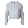 Autumn Winter Women Sexy Slit Lacing Pullover Jumper Hoody Solid Long Sleeve Crop Top Blouse Sweatshirt Ropa Mujer Plus Size 210518