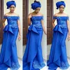 Robes de soirée Elegant Blue Royal 2021 Applique Applique PEPLUM Sweered Train Made Made Plom Prom Gow Party Vestidos Ocn Forme