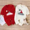 Herfst Winter Trui Geboren Baby Meisje Jongen Kleding Kerstmishoed Print Knit Dikke Romper Jumpsuit Warm Outfit 210417