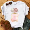 T-shirt Femme Vêtements Femme Imprimer Fleur Bouteille De Parfum Doux T-shirt À Manches Courtes Imprimé Chemise t Femme T-shirt Top Casual Femme Tee X0527