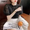 summer fashion product French retro lace mesh spliced shirt sweet age-reducing short-sleeved blouse JXMYY 210412
