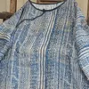 Johnature Women Vintage Print Blommiga Klänningar O-Neck Långärmad Höstlinne A-Line Kvinna Kinesisk stil Klänningar 210521