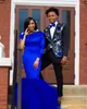 Royal Blue Prom Vestidos un hombro de manga larga de encaje satinado Sirena Sirena Mujeres Vestidos de fiesta de noche formales Tamaño personalizado