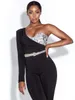 Bodycon Jumpsuit Sexy One Shoulder Sequin Black Women Celebrity Party Club 210525