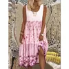 Kvinnors sommar sling fast färg klänning u-neck rosa bomull lös avslappnad mittlängd jordgubbe vestido de mujer 210623