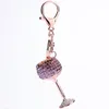 Fashion Shiny Rhinestone Wine Cup Keychain Keyring Decor Bag Key Pendant