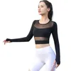 Yoga Outfits Women Gym White Crop Tops Shirts Long Sleeve Workout Fitness Running Sport T-Shirts Training Sportswear Sexy