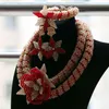 Orecchini Collana 2021 Fantastici set di gioielli con fiori in oro e cristallo rosso Perline africane Set da sposa ABH491