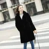 Kadın Vizon Faux Kürk Katı Katı Kadın Down Yaka Kış Sıcak Sahte Bayan Rahat Kalın Gevşek Uzun Ceket 210928