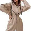 Cor-de-rosa Esportes Casuais Jumpsuit Hooded Mulheres Manga Longa Zíper Fitness Jumpsuits Macacões Outono Outono Inverno Outfits 2022 JD1941 211119