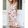 Romantik Dantel Trimler Seksi Sling Elbise Kadın V Boyun Kolsuz A-Line Tatil Yaz Boho Beach Kadın Uzun Vestido 210430