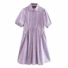 HxJJP Womens Plain de Manga Curta T-shirt Vestido Branco Violeta Algodão Verão Es Lanterna Manga Joelho-Comprimento 210607