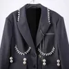 Cappotto blazer slim di media lunghezza grigio perla allentato moda primavera estate manica lunga donna SH324 210421